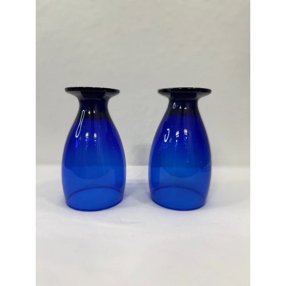 Cobalt Blue‎ Footed Glasses Set Of 2 Vintage Drinking Goblets Barware